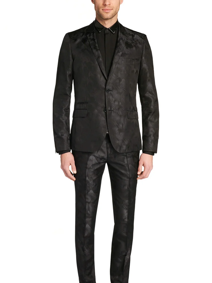 Black Satin Jacquard Evening Suit