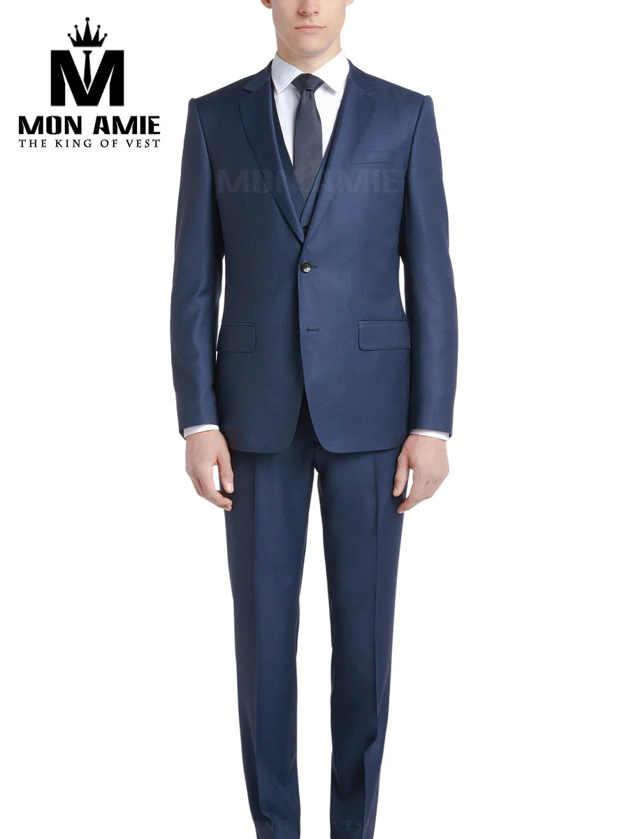 Steel-Navy Notch Lapel Three-Piece Suit