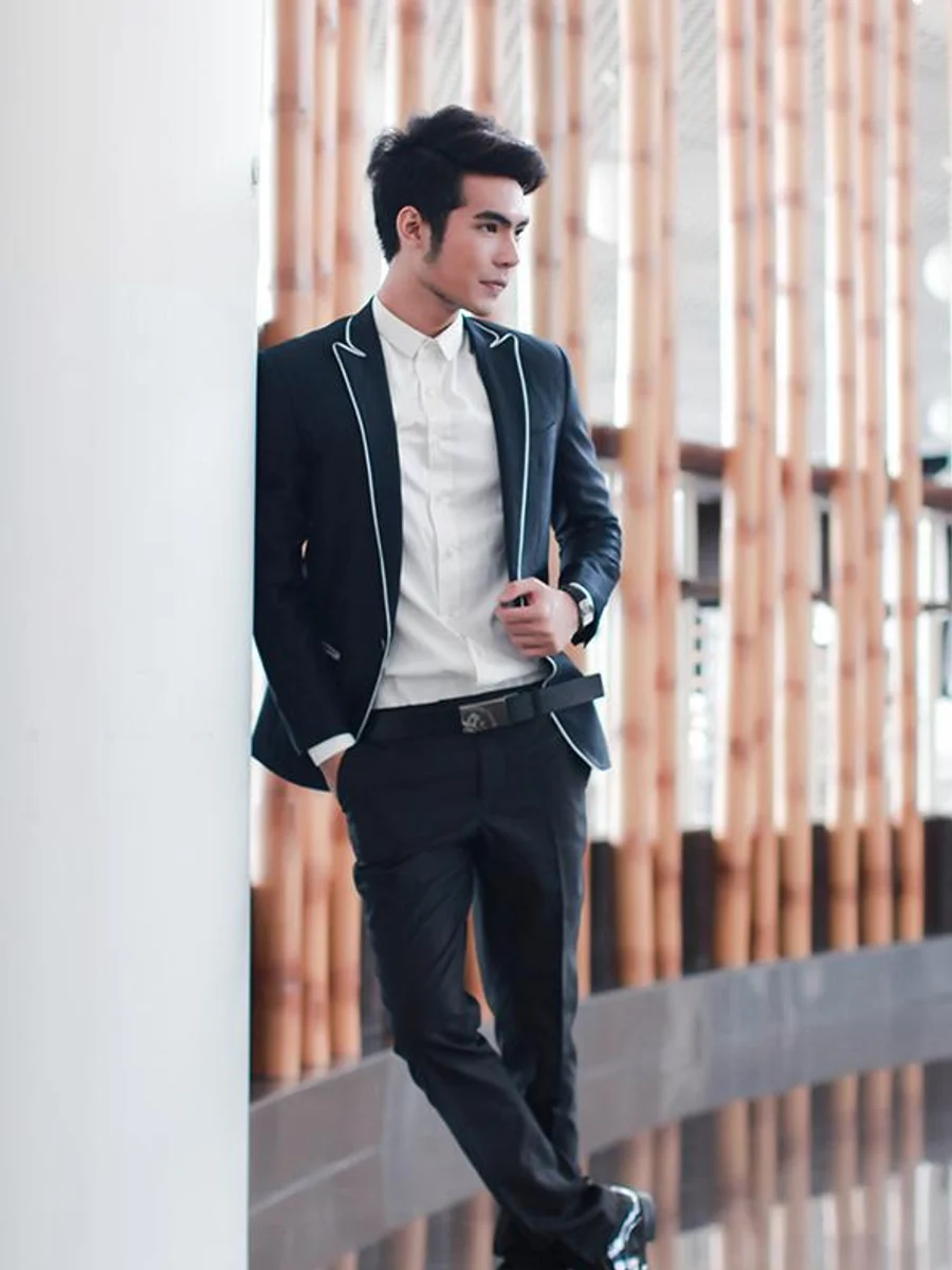 Black Suit with White Piping