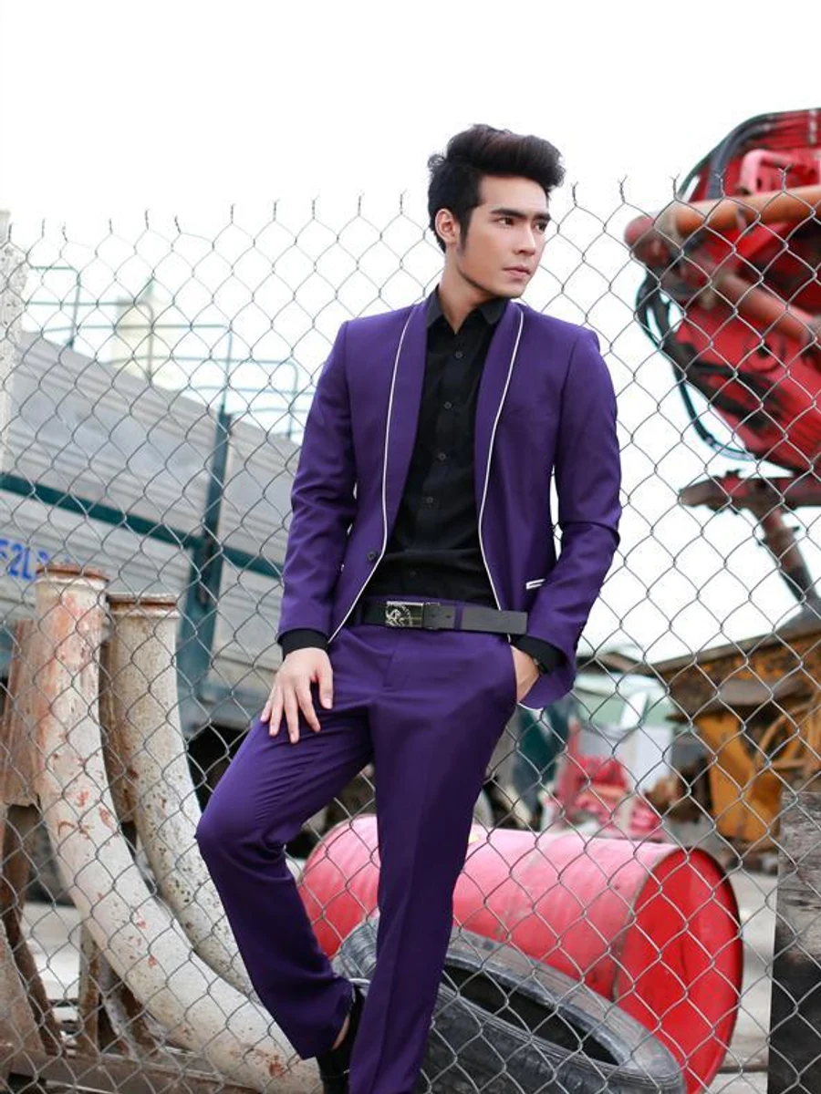 Violet Suit with White Piping