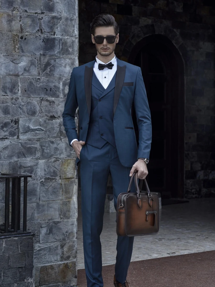 Navy Three-Piece Satin Tuxedo