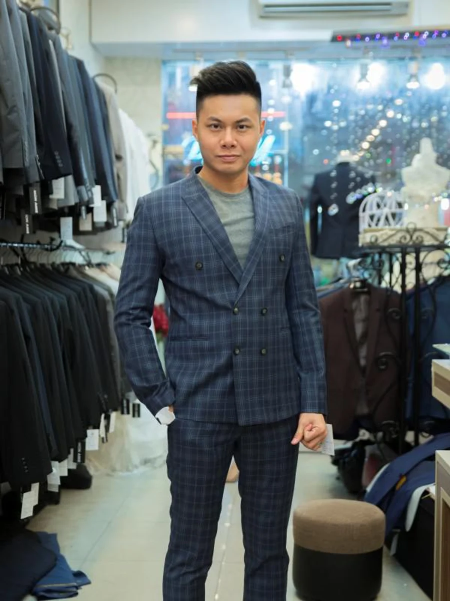 Navy Check Double-Breasted Suit