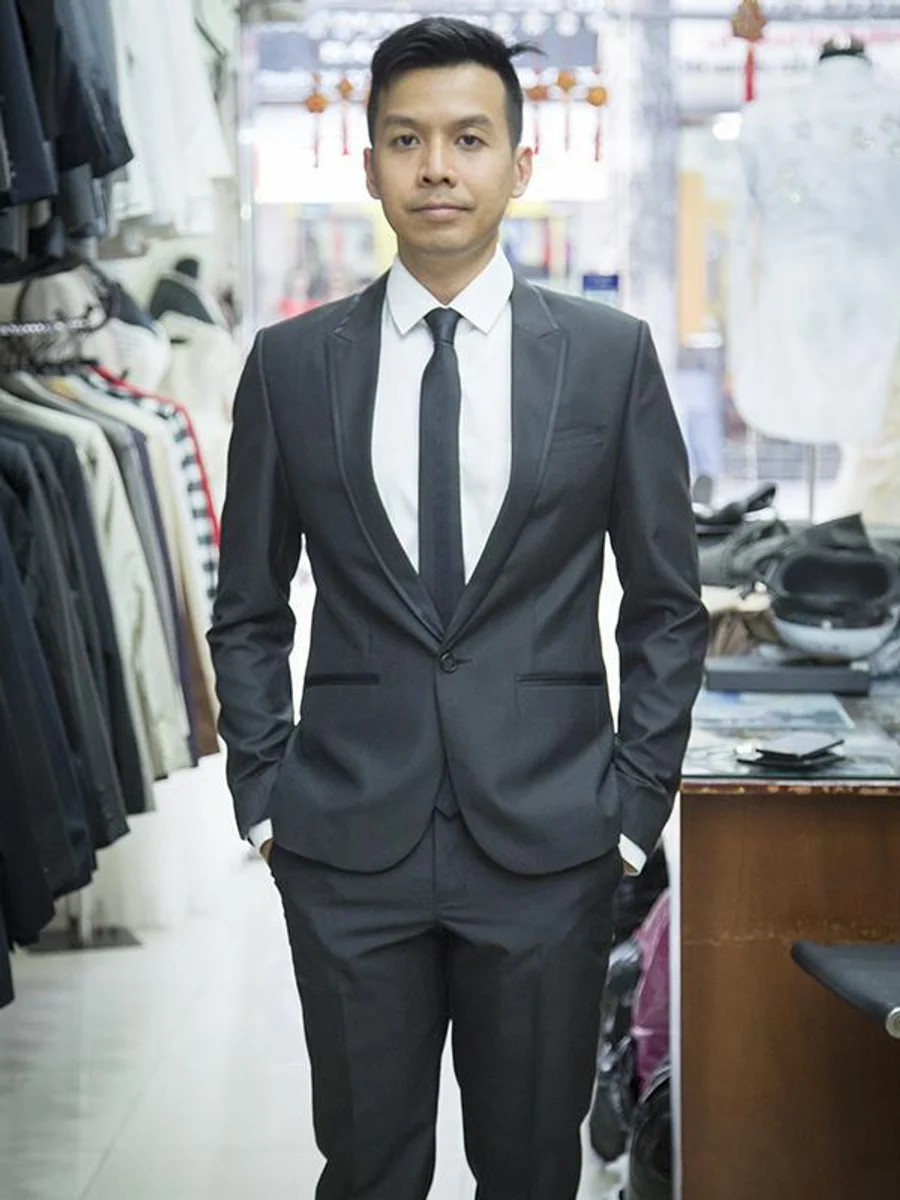 Black Piped Lapel Suit