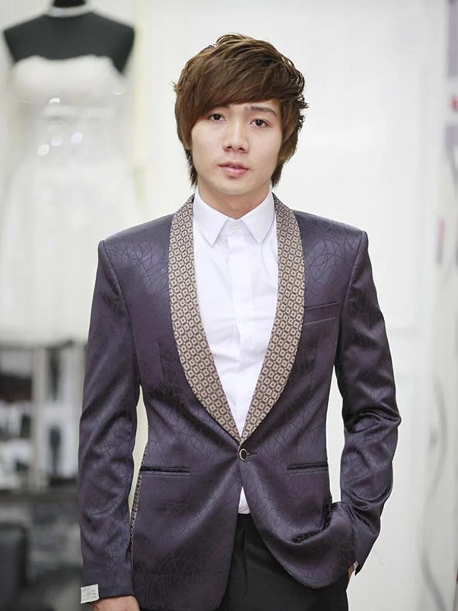 Smoked Violet Brocade-Lapel Jacket
