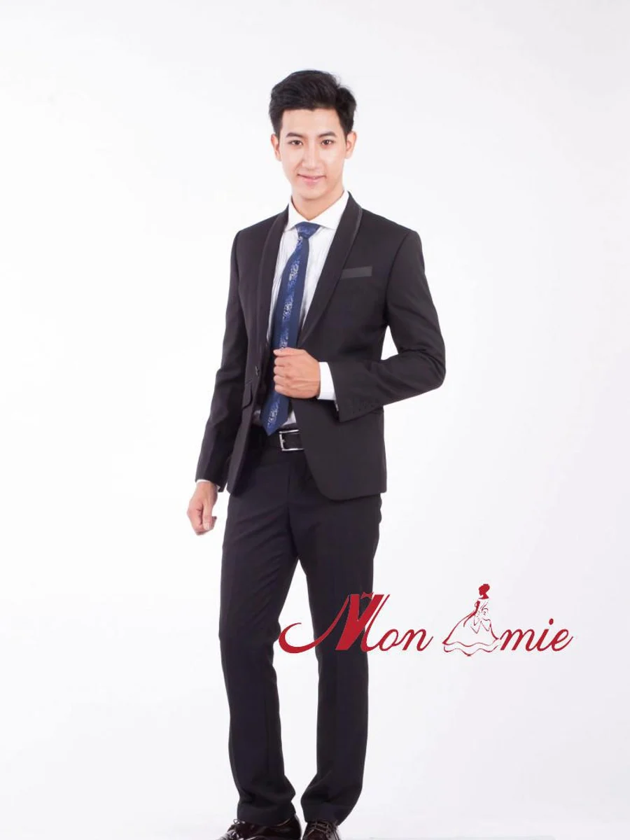Black Shawl Suit with Pocket Square