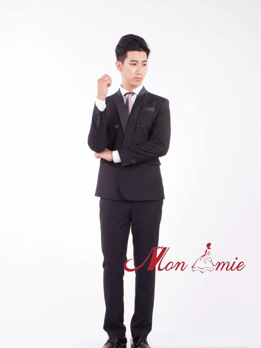 Classic Double-Breasted Black Suit