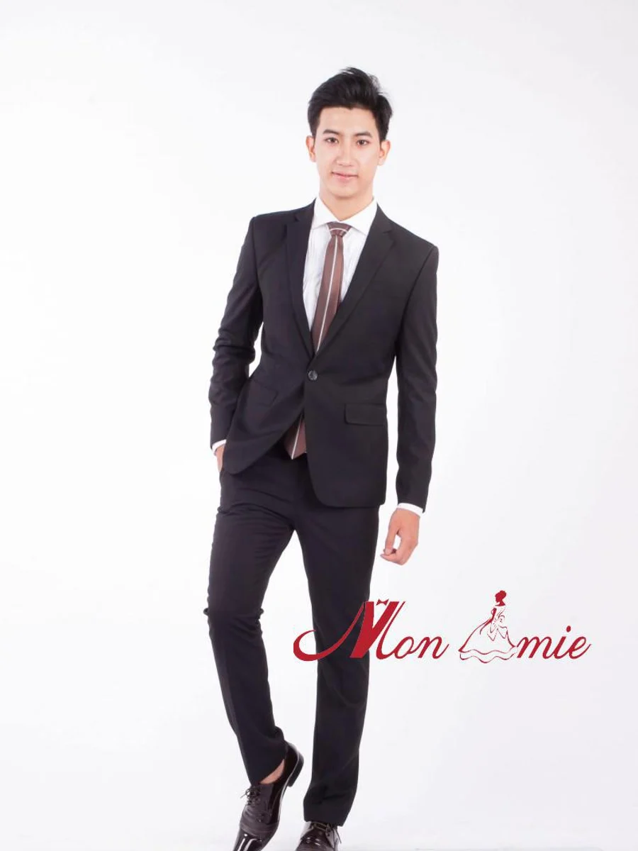 Black Notch Lapel Suit, Chocolate Tie