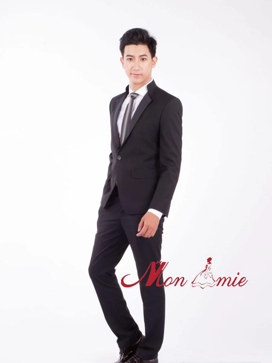 Stand Collar Black Suit