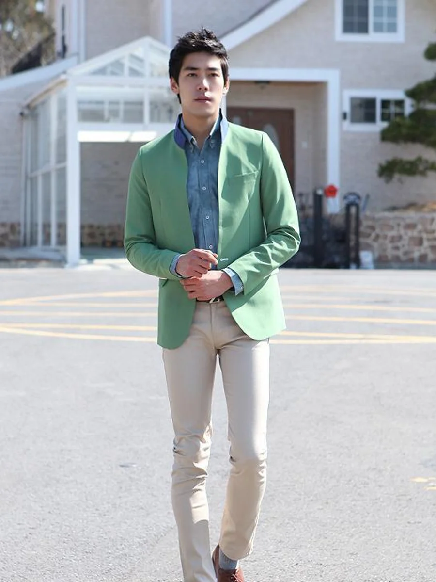 Stand-Collar Green Blazer
