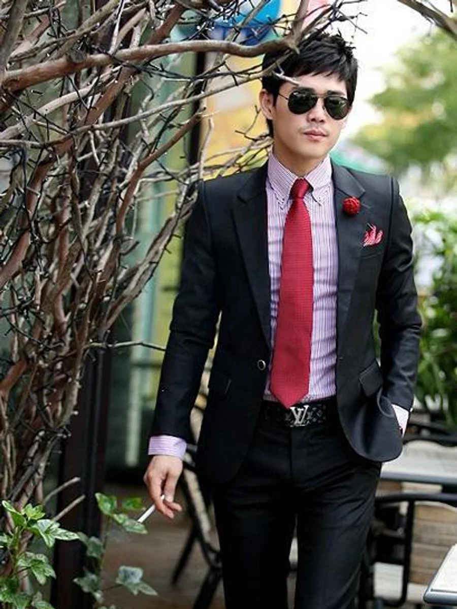 Black Suit with Boutonniere