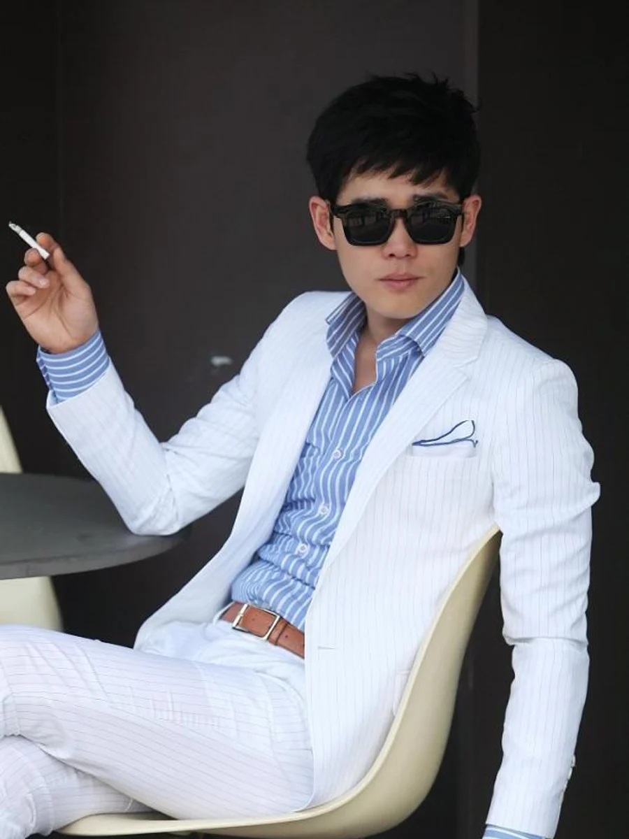 White Pinstripe Summer Suit