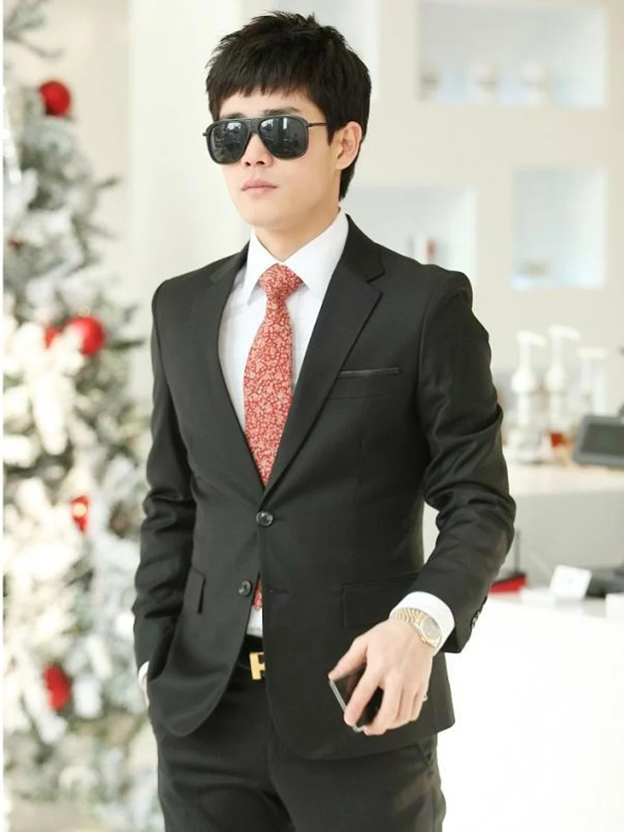 Black Suit with Red Floral Tie