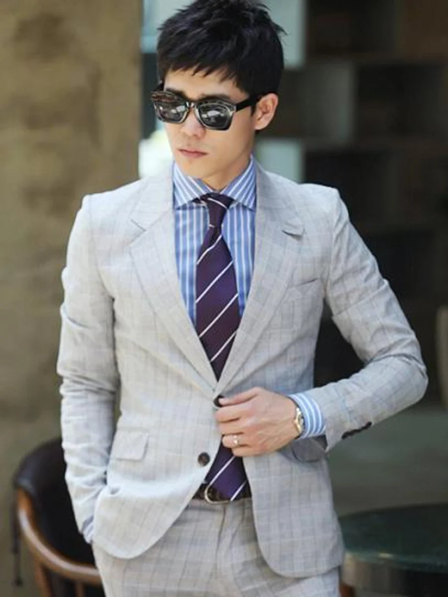 Silver Check Peak-Lapel Suit