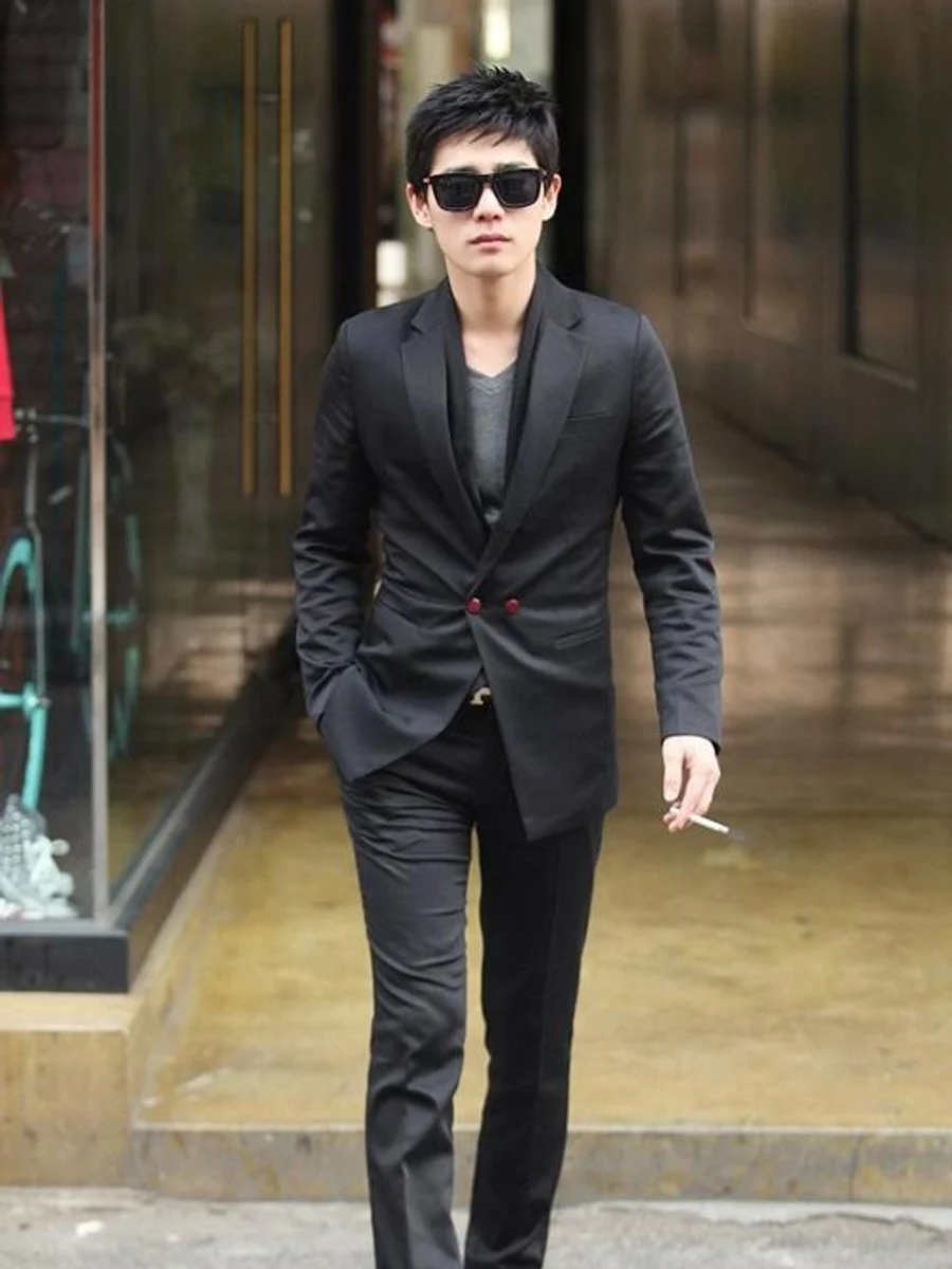 Black Suit Crimson Buttons