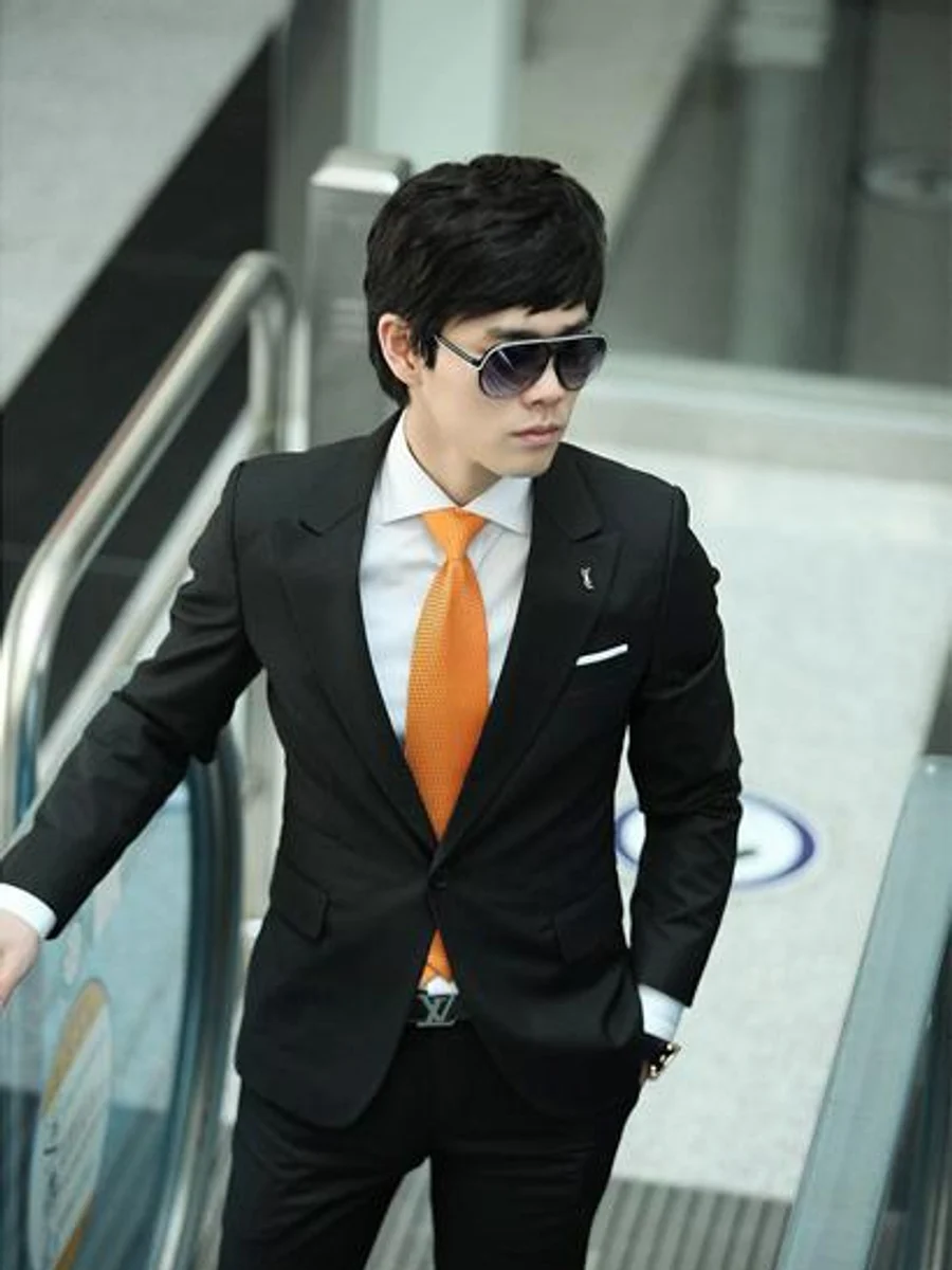 Black Suit Burnt Orange Tie