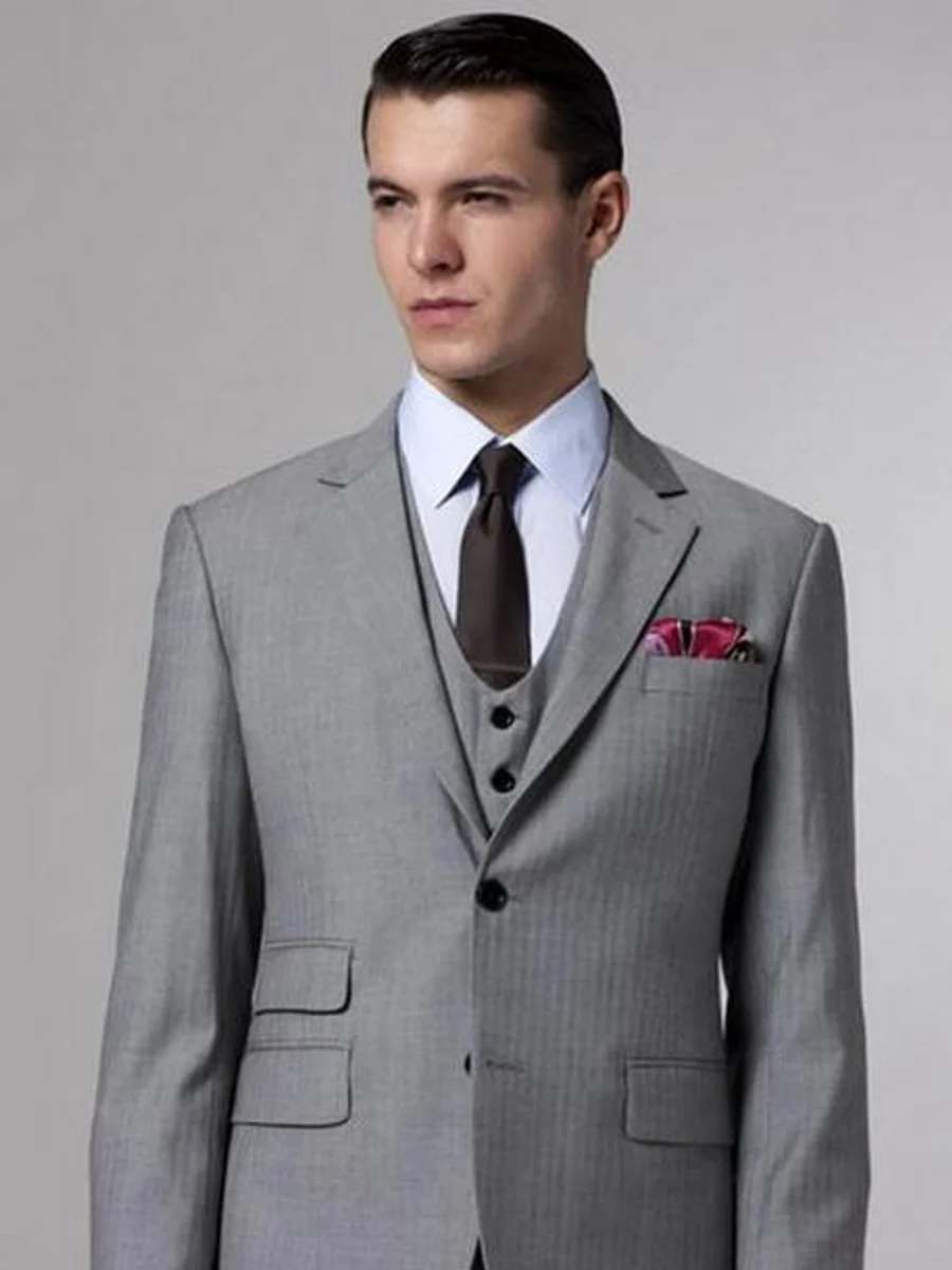 Light Grey Three-Piece Striped Suit