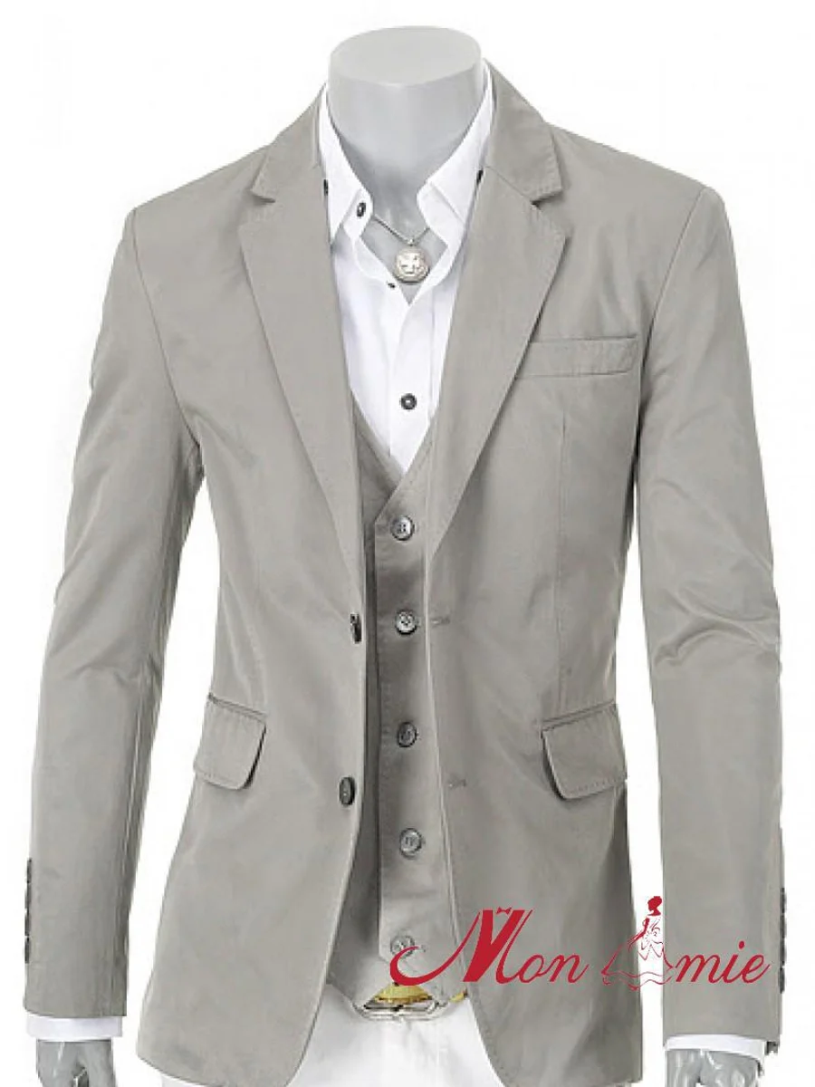 Greige Cotton Blazer With Waistcoat