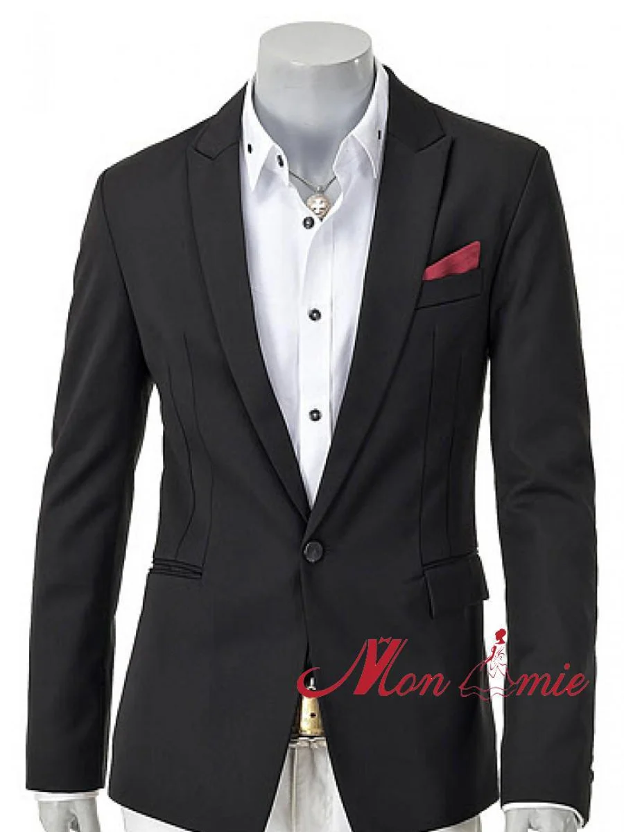 Black Blazer with Burgundy Pocket Square