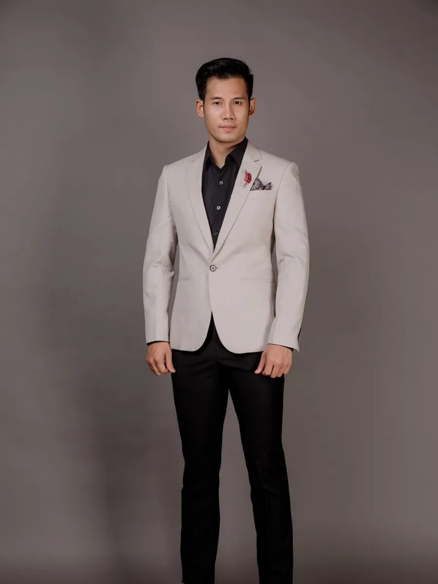 Light Cream-Grey Single-Button Blazer