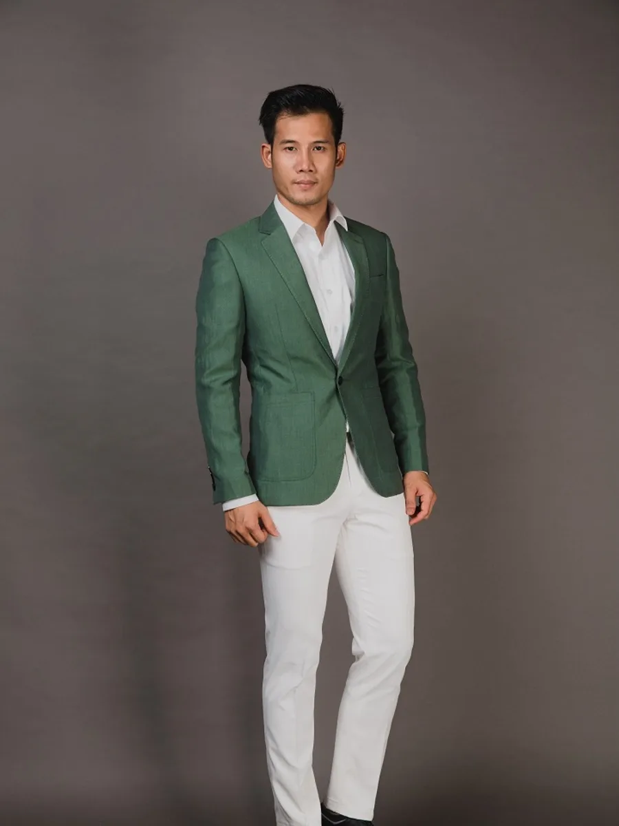 Deep Green Twill-Texture Single-Button Blazer