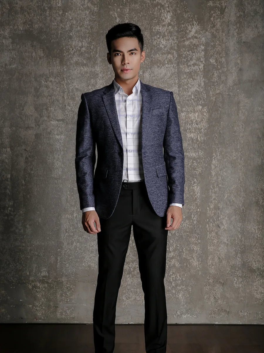 Navy Melange Single-Button Blazer