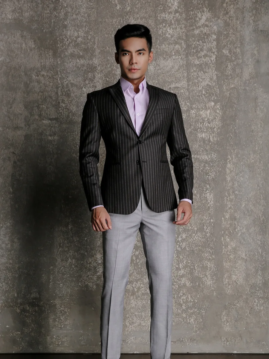 Charcoal Chalk Stripe Two-Button Blazer