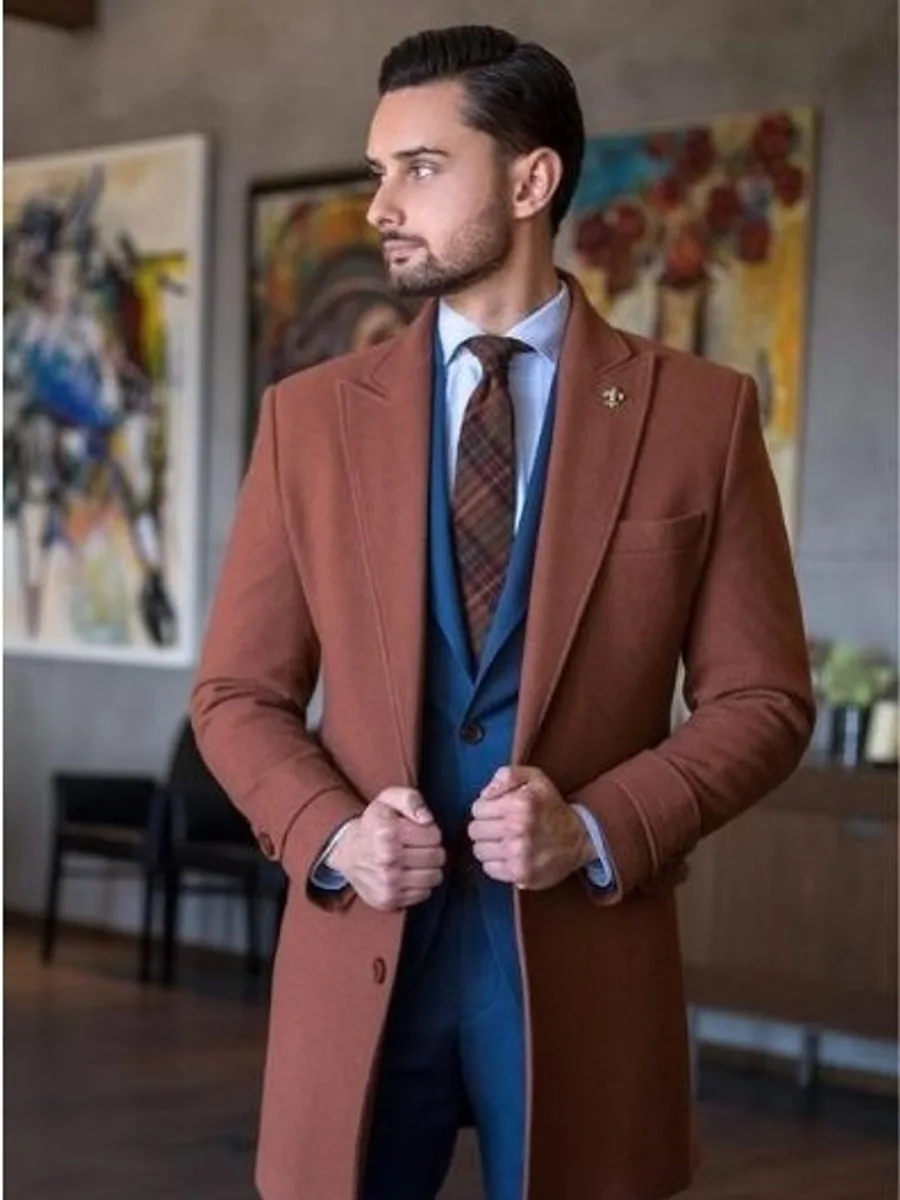 Terracotta Wool Overcoat, Single-Breasted