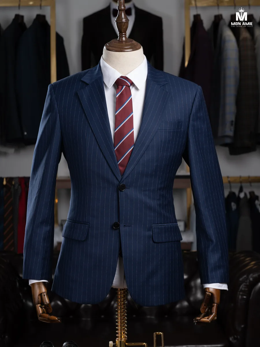 Navy Pinstripe Two-Button Suit with Notch Lapel