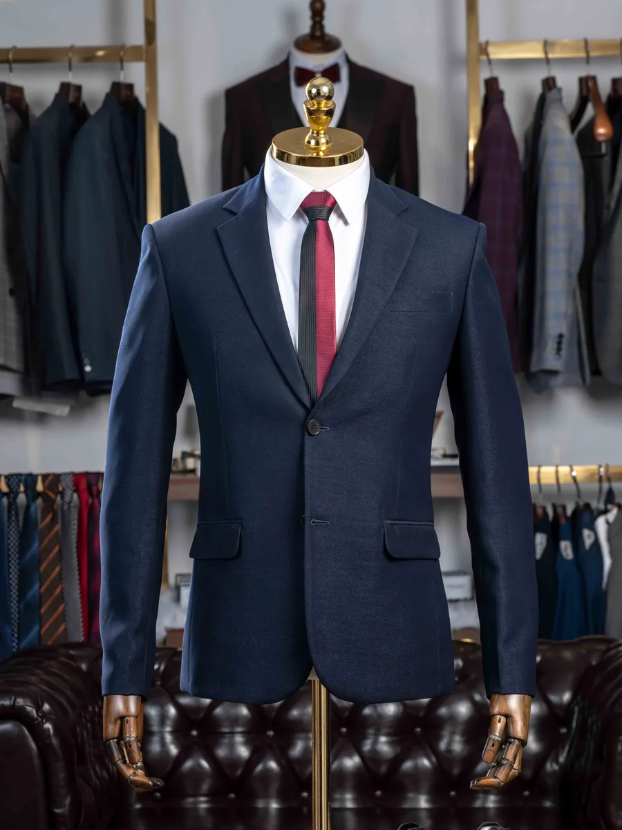 Deep Navy Textured Two-Button Suit with Notch Lapel