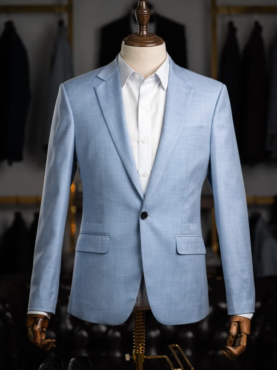 Light Sky Blue Textured Suit, Single Button