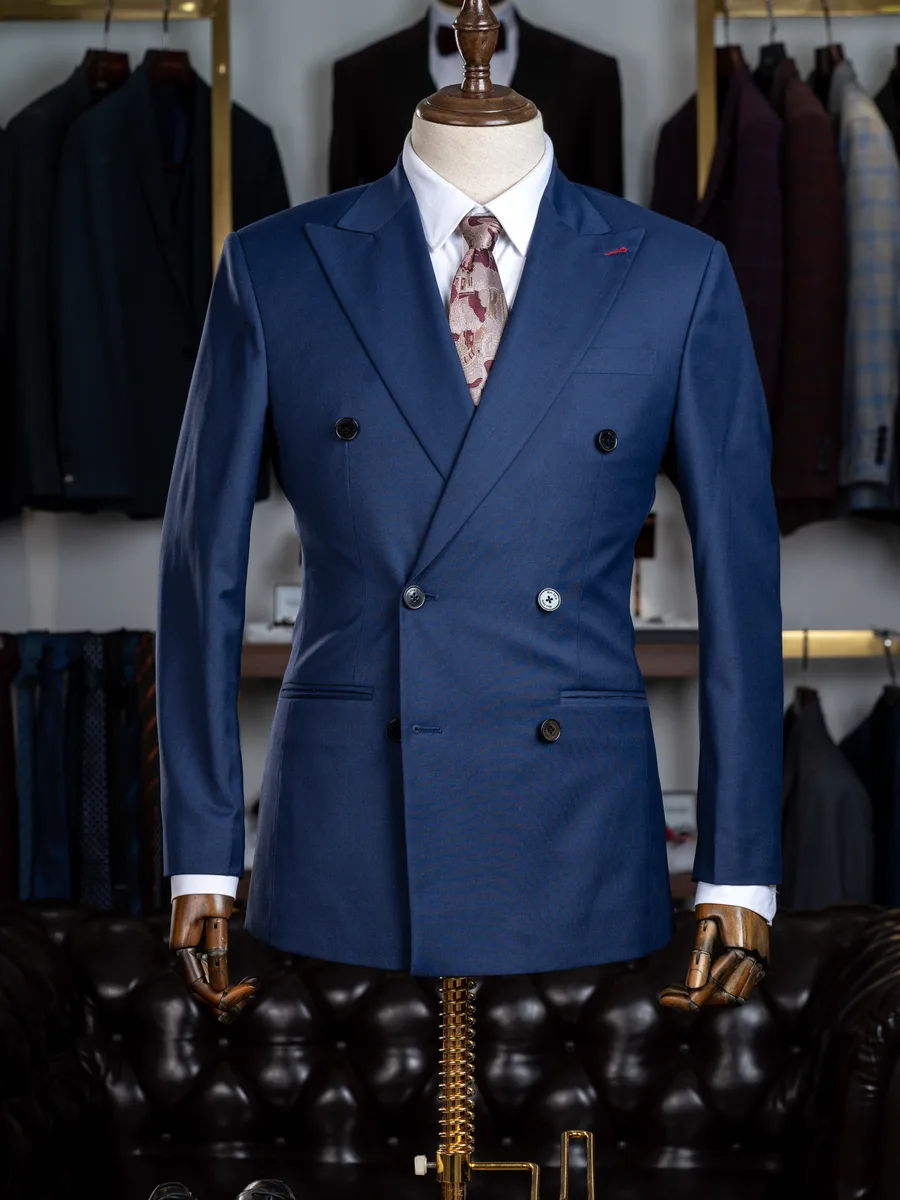 Royal Blue Double-Breasted Suit, Peak Lapel
