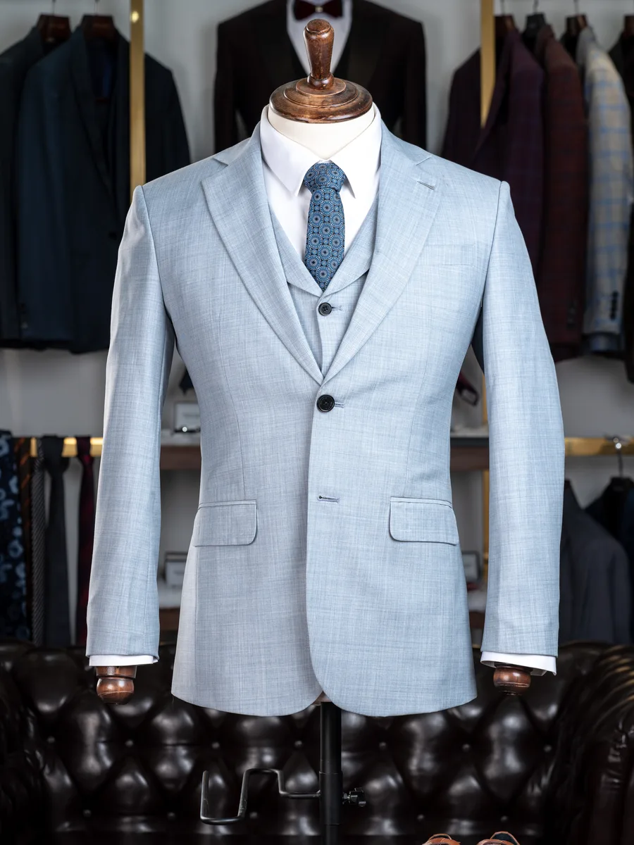 Ice Blue Three-Piece Suit, Fine Cross-Weave