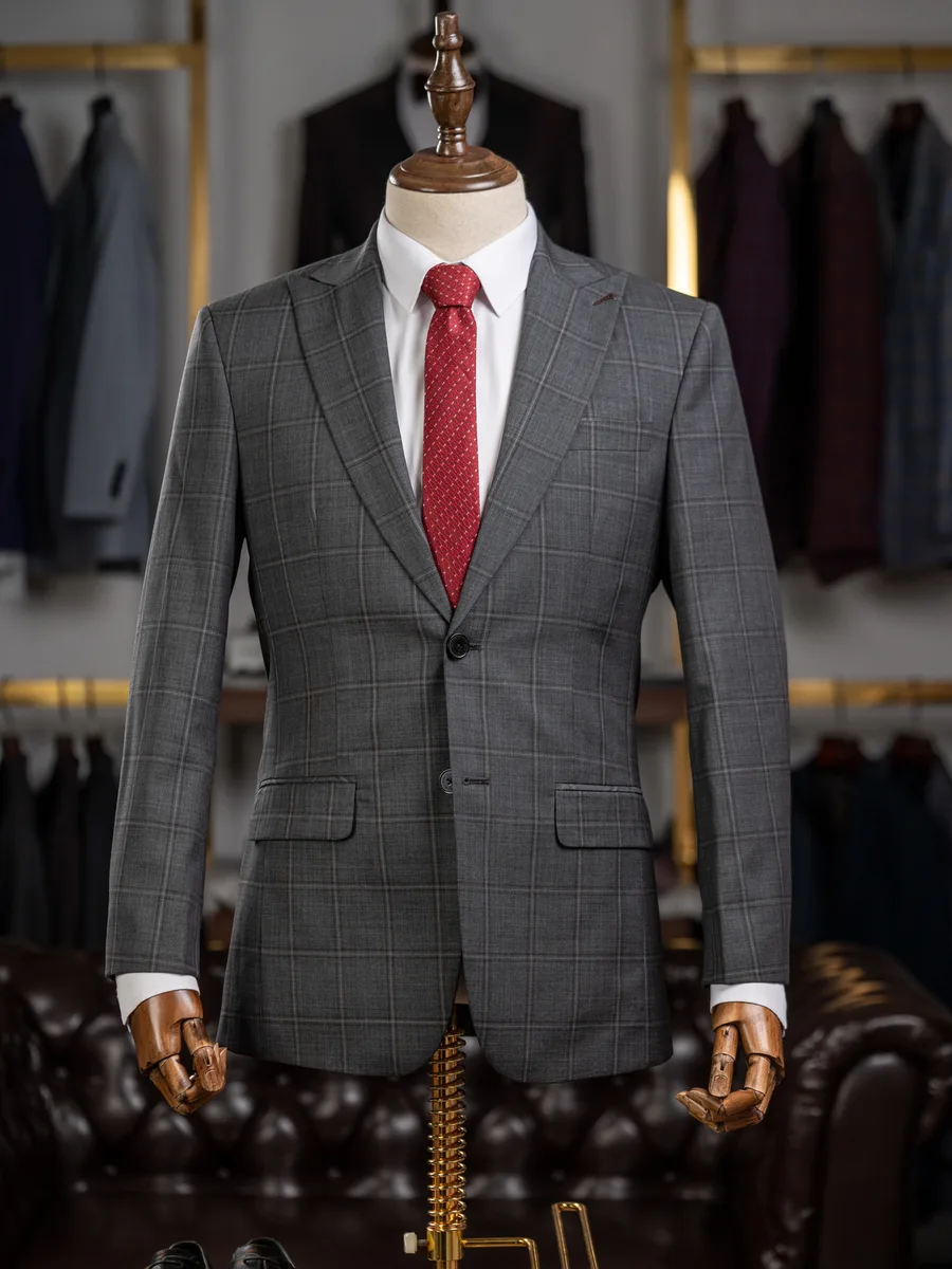 Smoke Grey Windowpane Suit, Peak Lapel