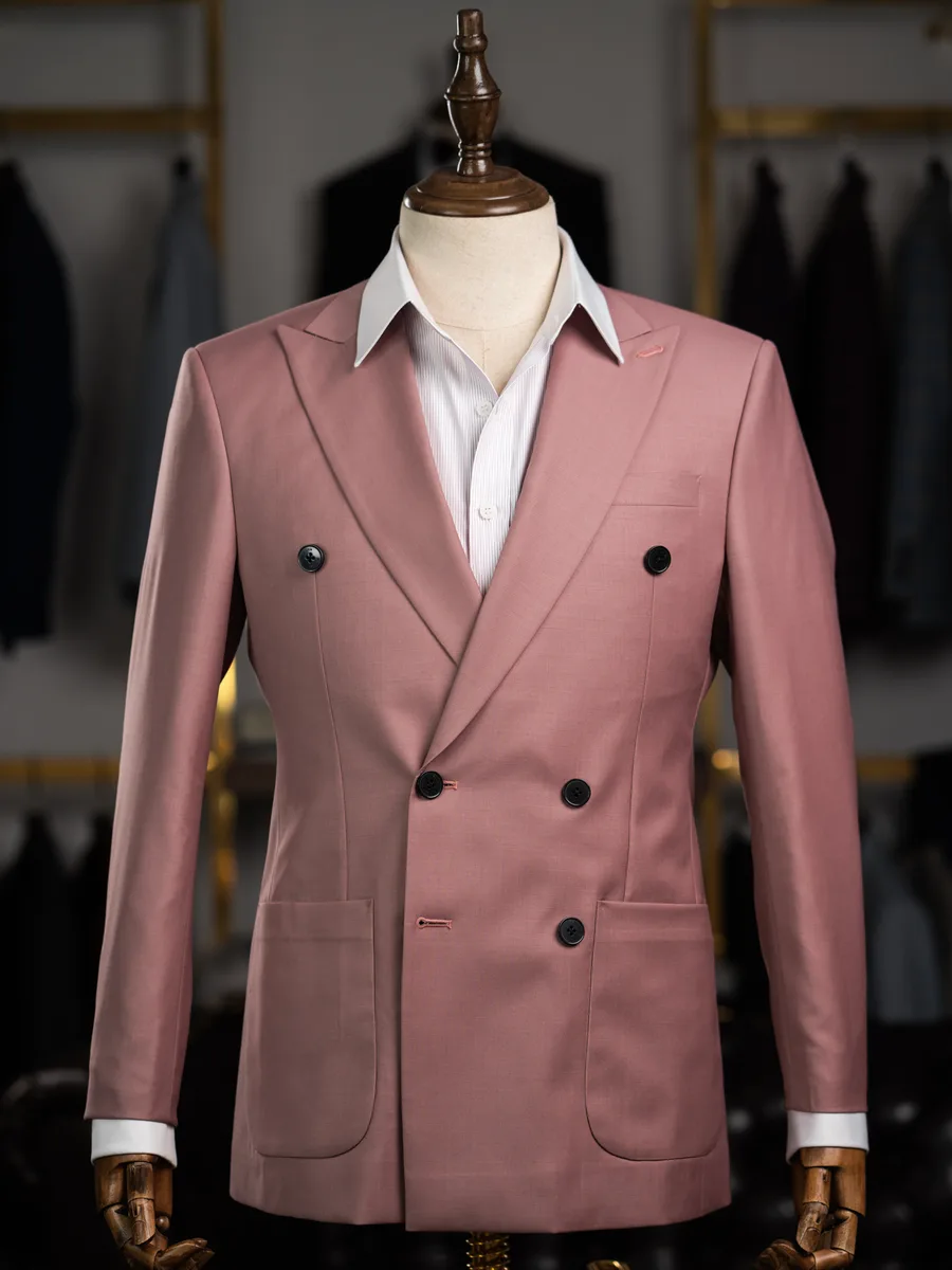 Dusty Rose Double-Breasted Jacket, Patch Pockets