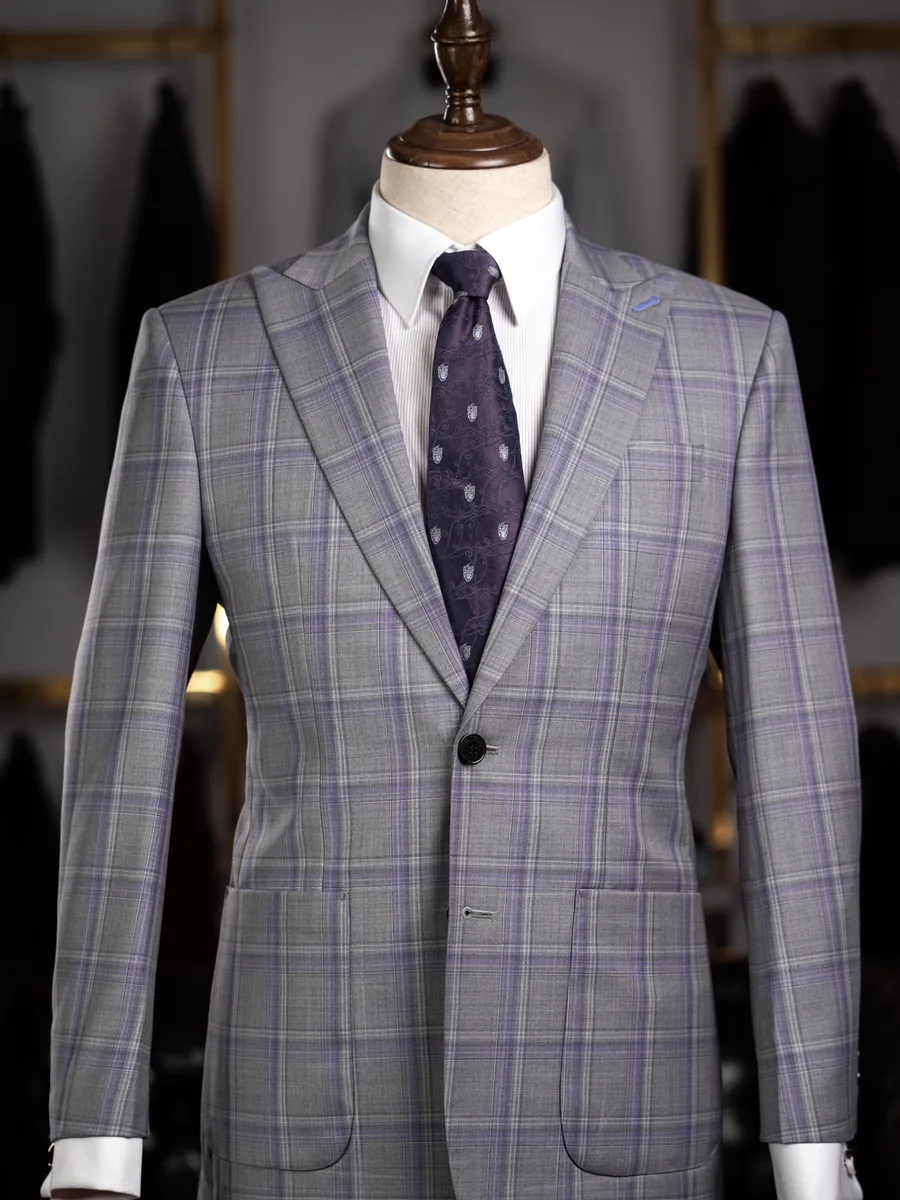Light Grey Lavender Windowpane Suit