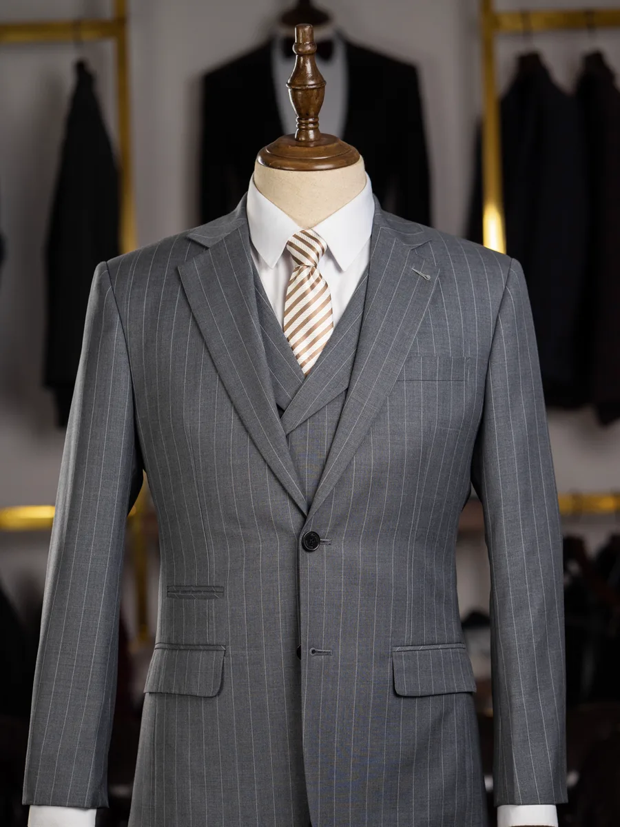 Grey Chalk-Stripe Three-Piece Suit