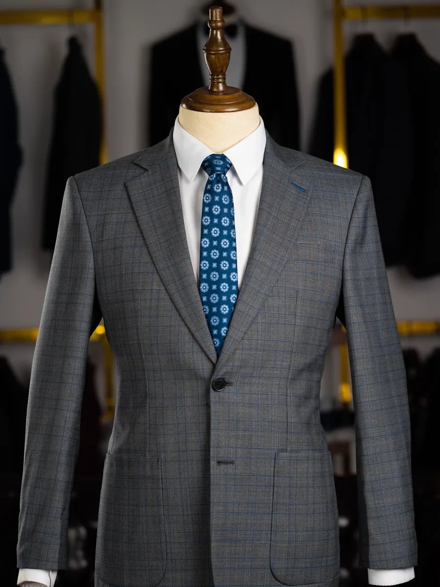 Charcoal Grey Cobalt Windowpane Suit