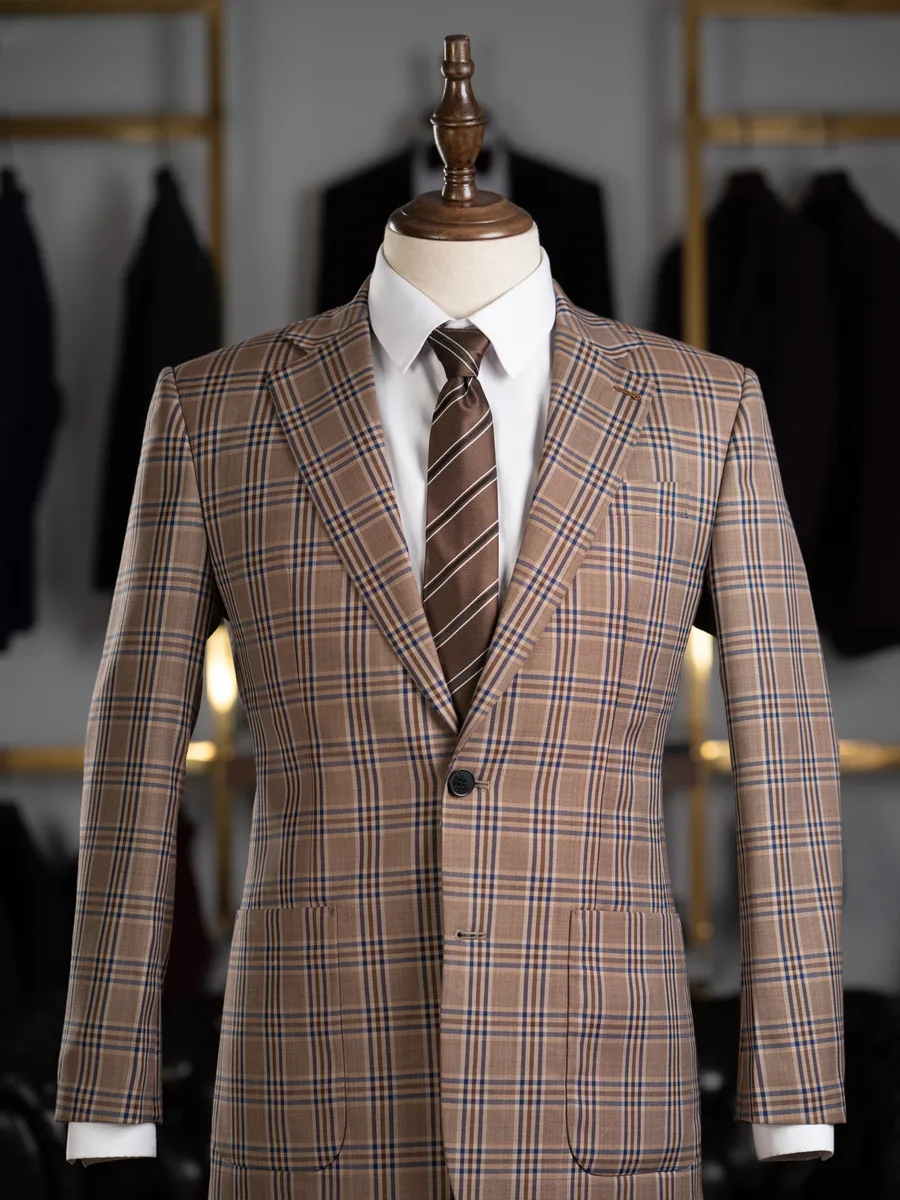 Sand Brown Navy-Check Suit