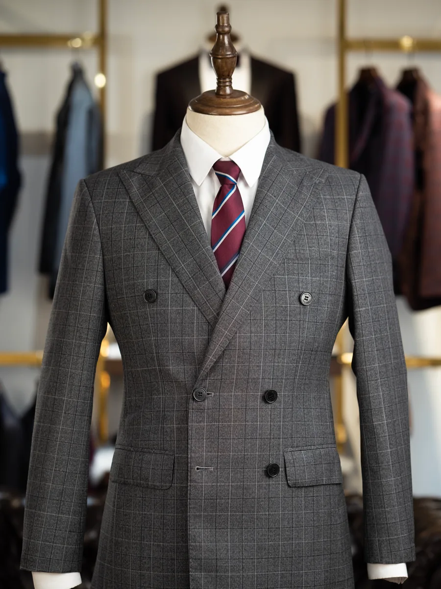 Charcoal Windowpane Double-Breasted Suit