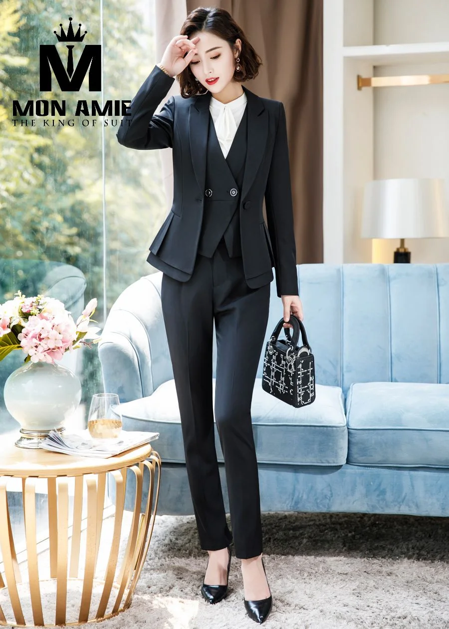 Suit nữ xám đen bộ ba áo gile hai cúc quần tây