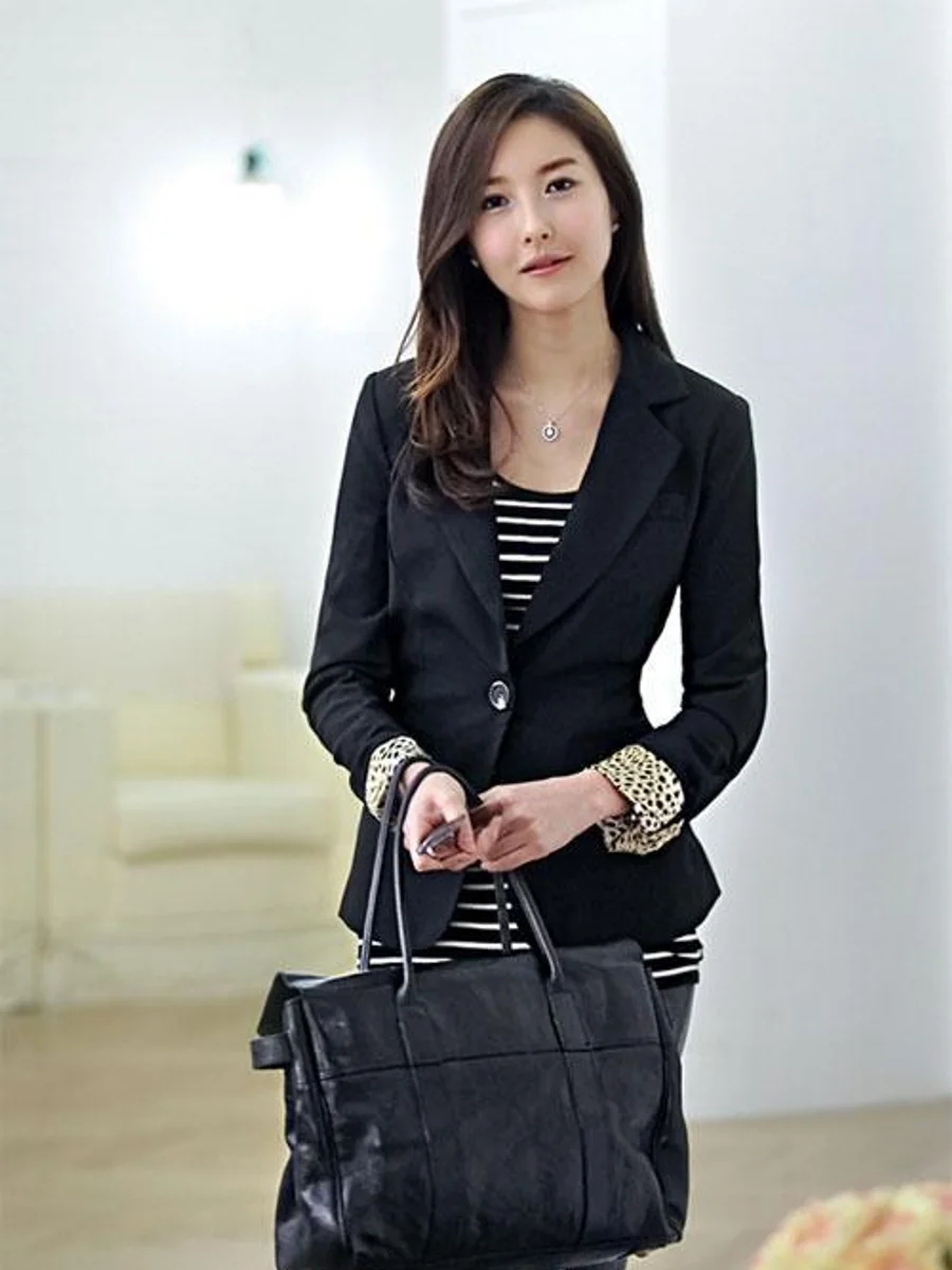 Black Blazer with Leopard Cuff Lining