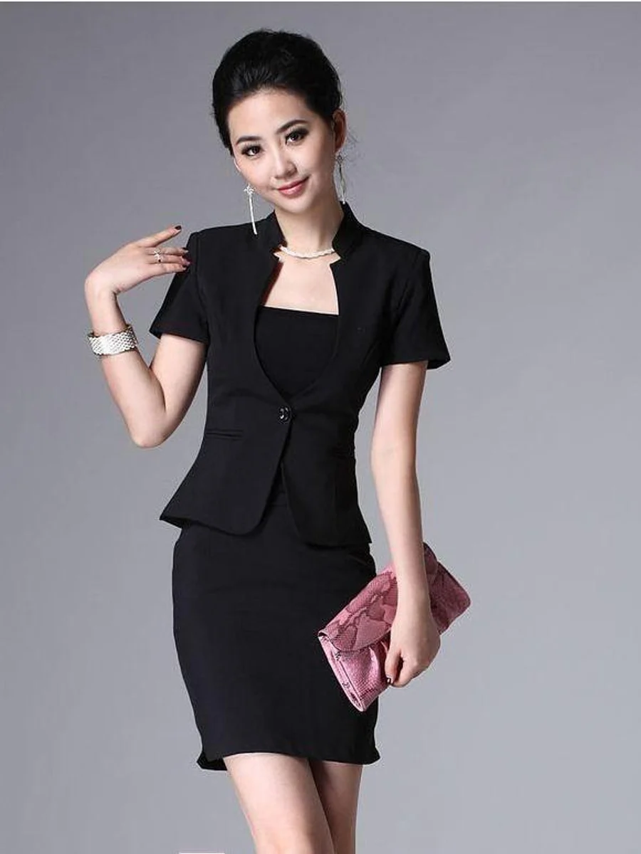 Black Short Sleeve Mandarin Collar Suit