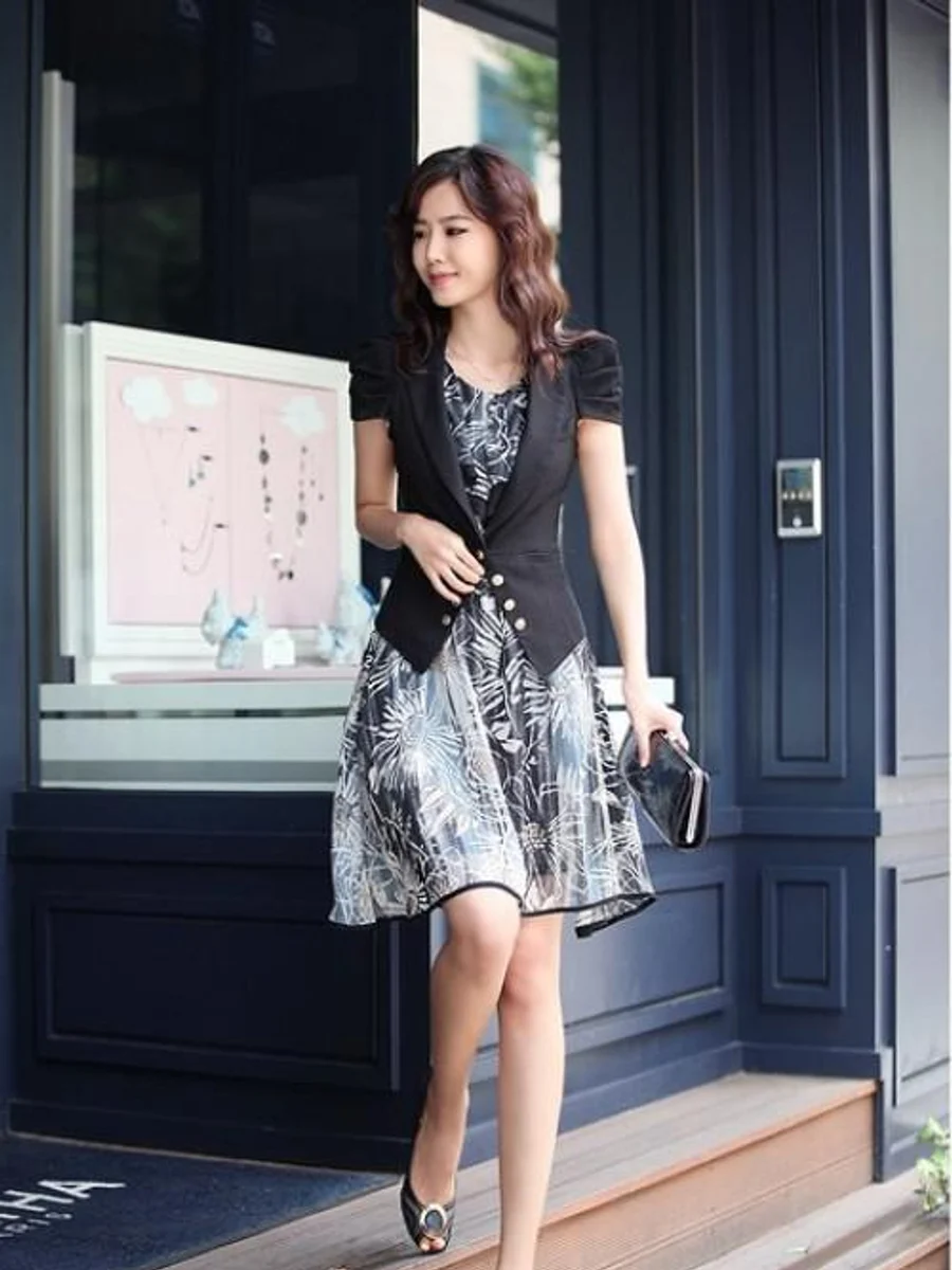 Black Puff Sleeve Silver Button Jacket