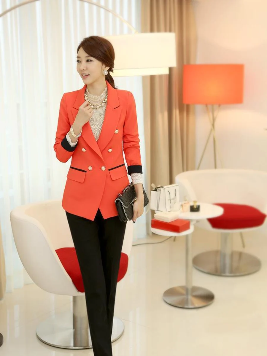 Coral Double-Breasted Blazer