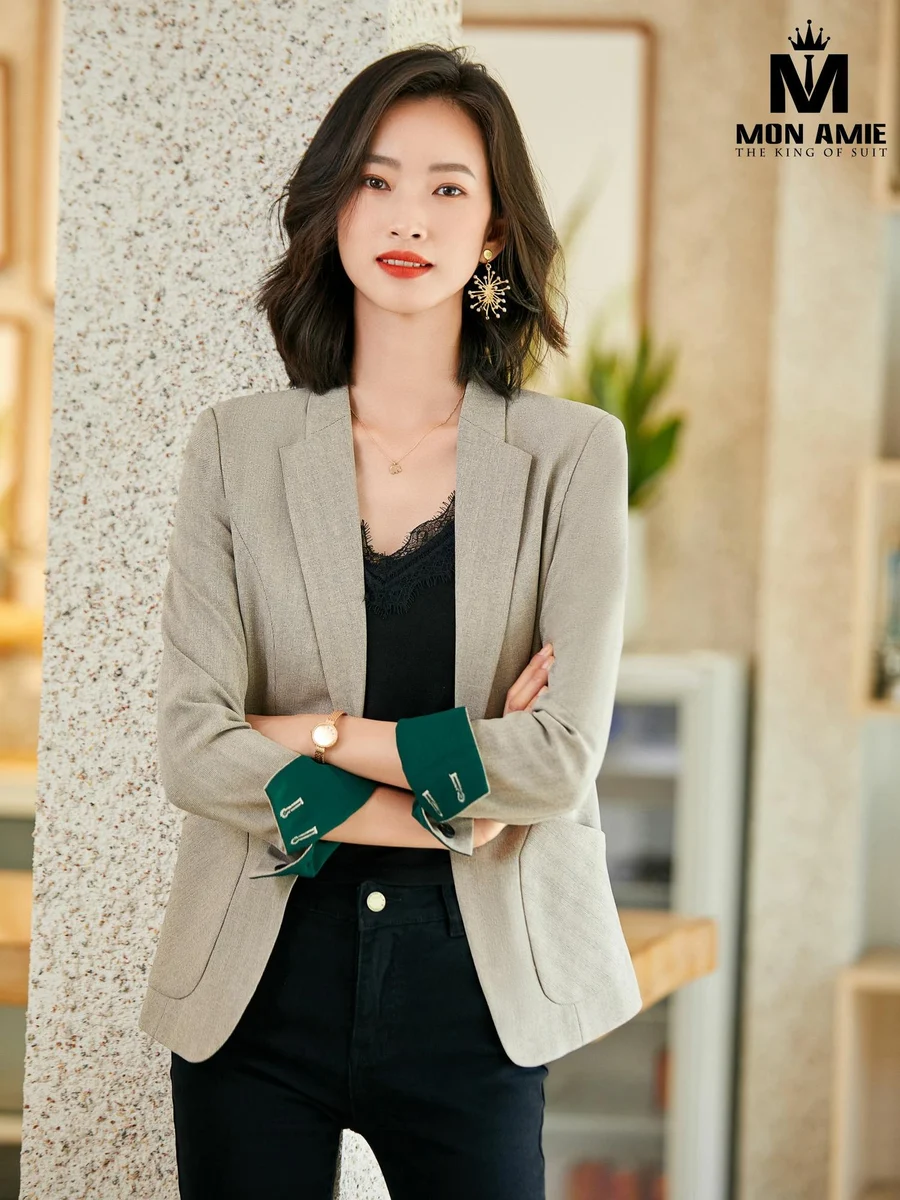 Sand Blazer with Emerald Lining