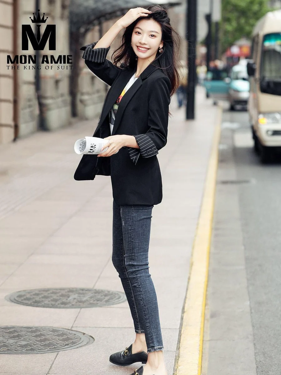 Black Relaxed Blazer, Striped Lining