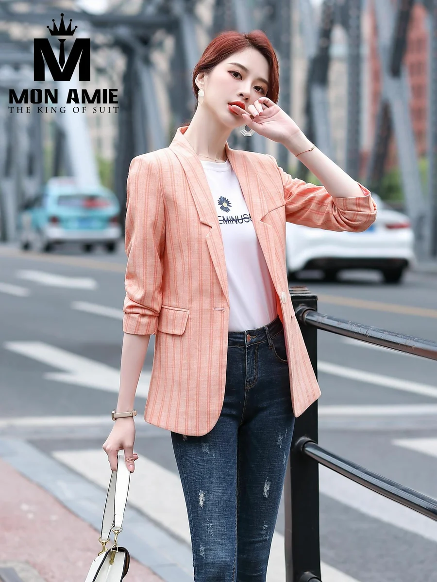 Coral Striped Relaxed Blazer