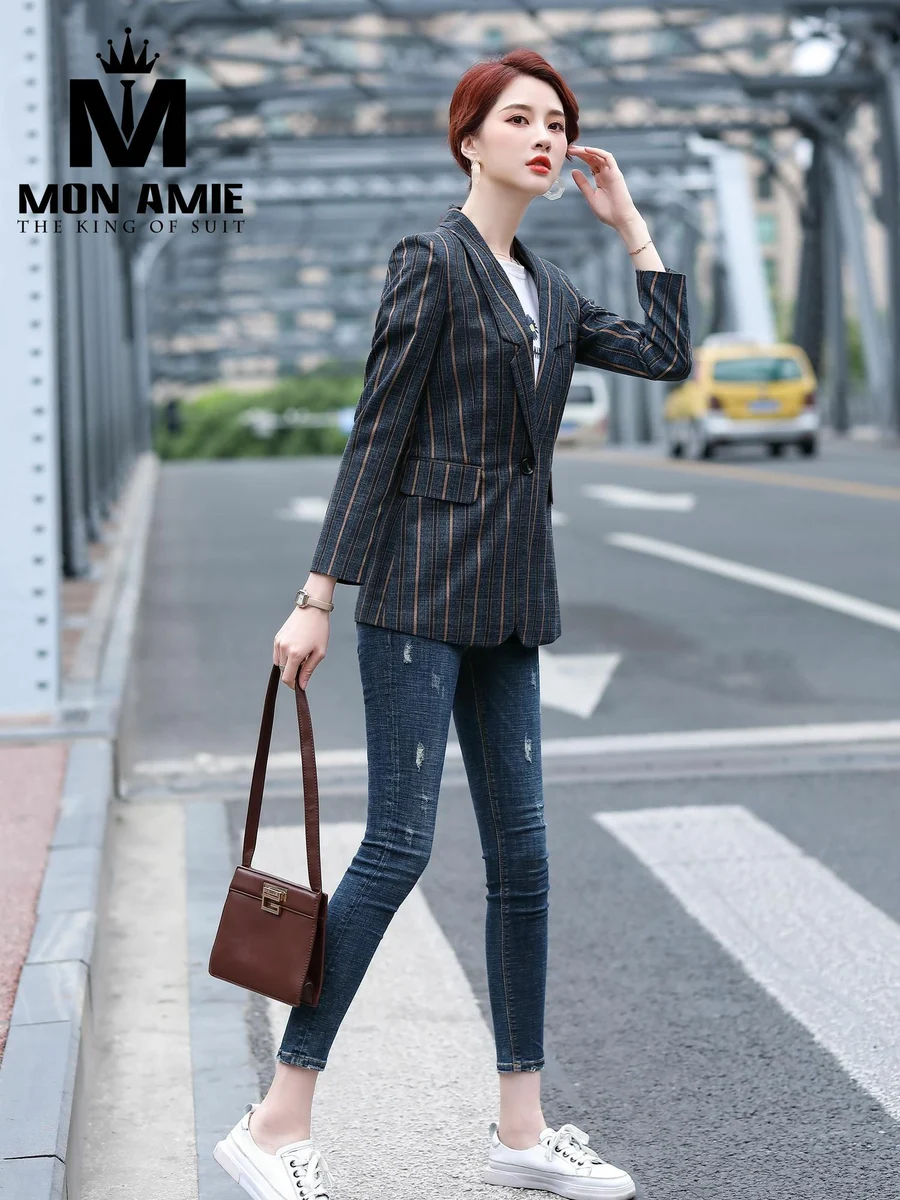 Navy Copper Pinstripe Blazer