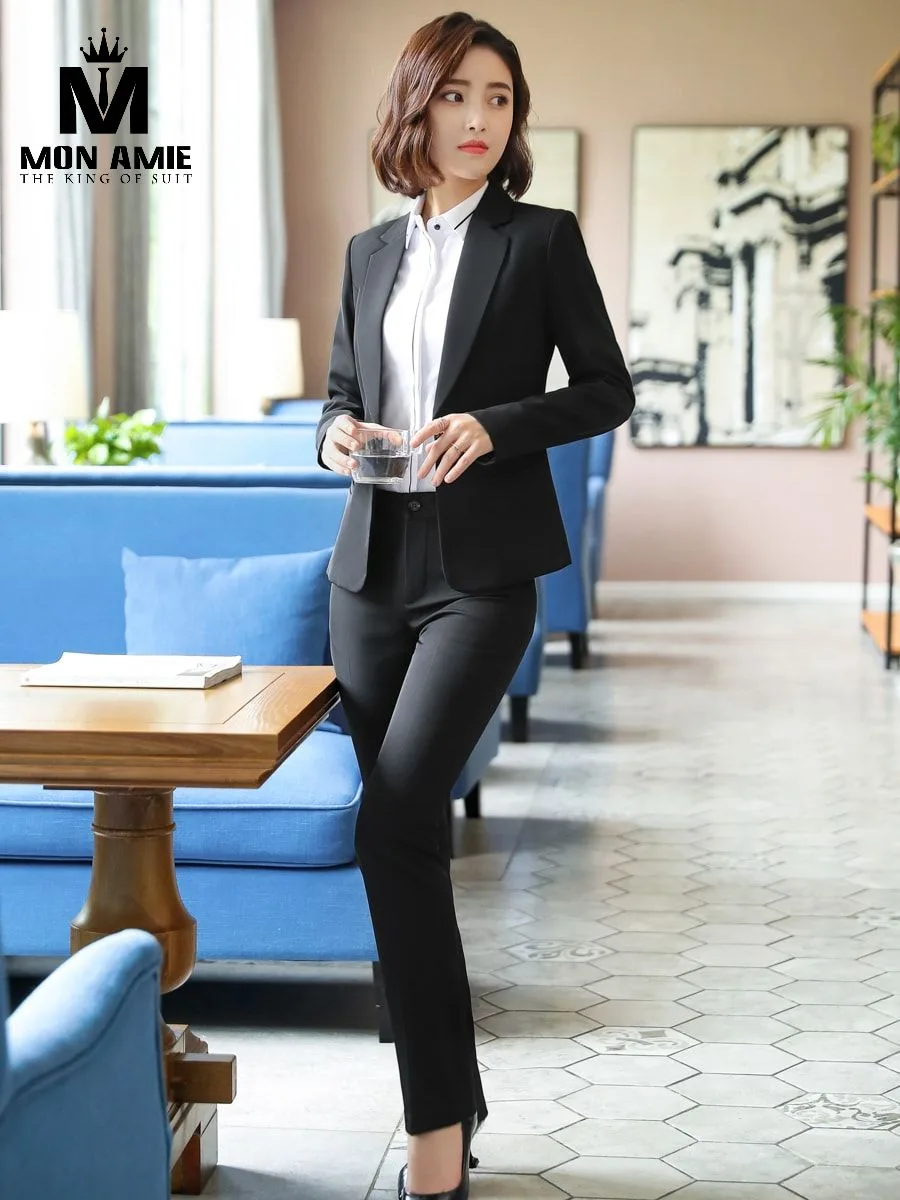 Women's Black Notch-Lapel Suit with Slightly Flared Trousers