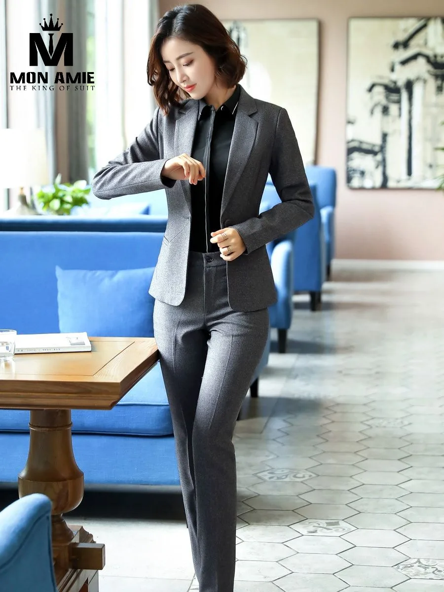 Heathered Grey Women's Suit, Single Button